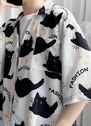 Рубашка унисекс с котами в стиле харадзюка4 фото
