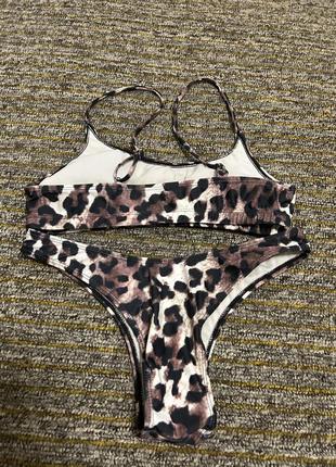 Бу леопардовий класичний купальник із завищені трусики ліф топ2 фото