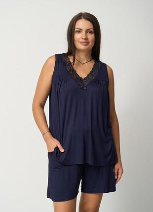 Пижама женская майка с шортами однотонная вискоза батал размер 2xl, 3xl, 4xl, 5xl