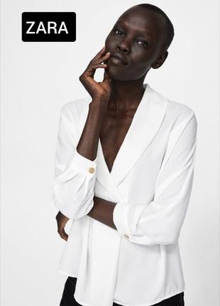 Блуза жіноча оверсайз біла з v-образним вирізом від бренду zara s