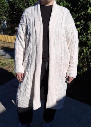 Кардиган в'язаний теплий кремовий оверсайз, розмір 54-56