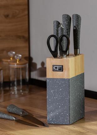 Ножі на підставці 5 штук з ножицями та мусатом для кухні 33.5 см • 30 см • 31 см • 24.5 см • 21.5 см dm-11