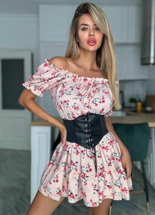 Платье женское с корсетом. платье женское в цветочек с кожаным корсетом 42 44 46 48