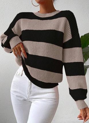 Свитер женский вязаный теплый в полоску турция. свитер женский тёплый турецкий