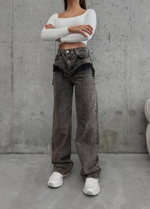 Жіночі джинси труби на високій посадці, блакитні, сині, рвані, довгі,  прямі класичні бойфренд широкі вільні