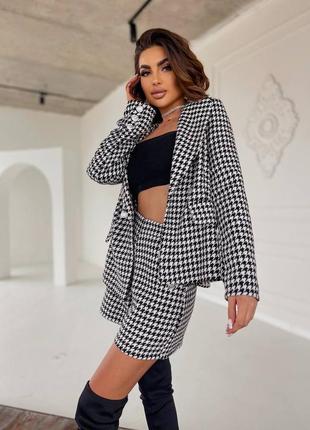 Костюм с шортами женский деловой повседневный на осень осенний белый черный гусиная...