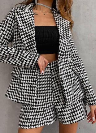 Костюм с шортами женский деловой повседневный на осень осенний белый черный гусиная...