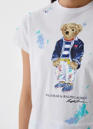💐🎁🌈 женская ориг классическая футболка с мишкой в краску ralph lauren2 фото