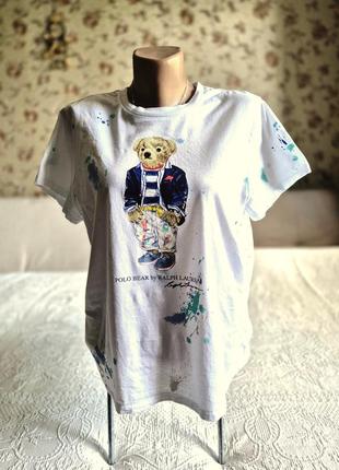 💐🎁🌈 женская ориг классическая футболка с мишкой в краску ralph lauren3 фото