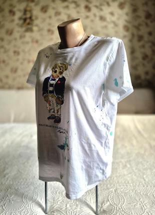 💐🎁🌈 женская ориг классическая футболка с мишкой в краску ralph lauren4 фото