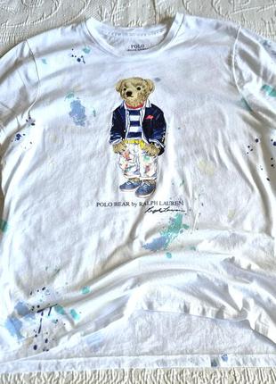 💐🎁🌈 женская ориг классическая футболка с мишкой в краску ralph lauren7 фото