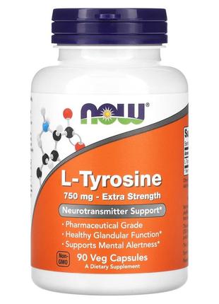 L-тирозин now foods l-tyrosine 750 мг аміноксилота з підвищеною силою дії 90 рослинних капсул