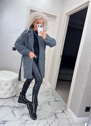 Осеннее пальто из меха тедди.8 фото