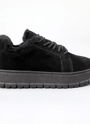 Кроссовки женские мех замшевые 590691 черные