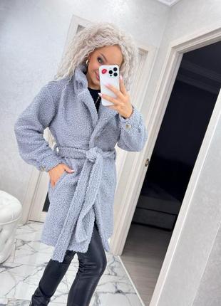 Осеннее пальто из меха тедди.7 фото