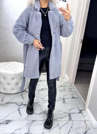 Осеннее пальто из меха тедди.9 фото