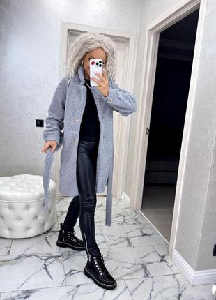 Осеннее пальто из меха тедди.6 фото