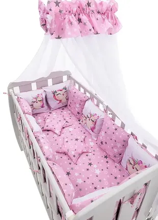 Детская постель babyroom bortiki print-08 розовый (совы)3 фото