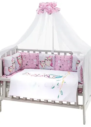 Детская постель babyroom bortiki print-08 розовый (совы)