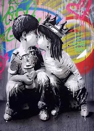 Картина принт на полотні графіті бенсі banksy boy kiss girl 60х90см2 фото