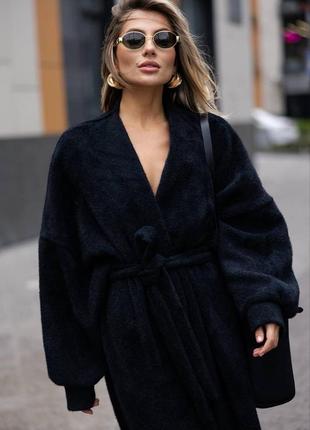 Женский теплый длинный черный кардиган