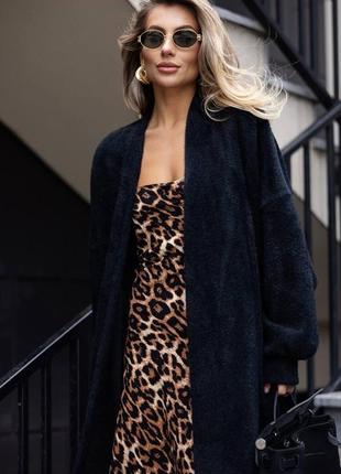 Женский теплый длинный черный кардиган