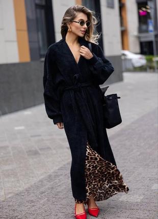 Женский теплый длинный черный кардиган