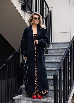 Женский теплый длинный черный кардиган