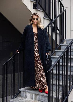 Женский теплый длинный черный кардиган