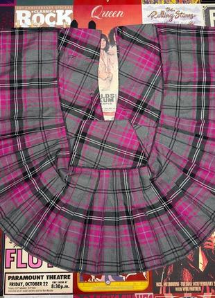 Юбка юбка тенниска шотландка в клетку складка плиссе мини школьная солнышка харадзюка на запах с ремнями5 фото
