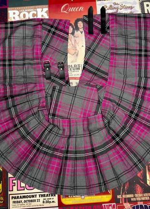 Юбка юбка тенниска шотландка в клетку складка плиссе мини школьная солнышка харадзюка на запах с ремнями4 фото