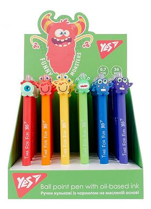 Ручка олійна автоматична "yes" 412006 «funny monsters» 0,7 мм, синя, шт