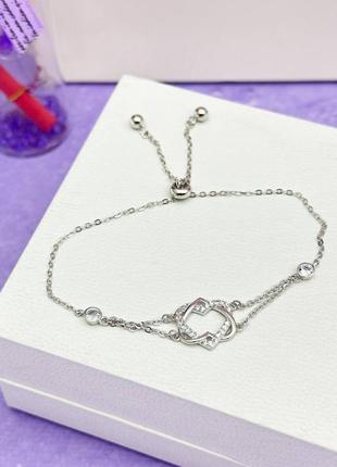 Серебряный браслет «переплетеные сердца»