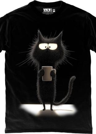 Футболка кот пьет кофе распатланный кот 90000331-black футболка черная унисекс