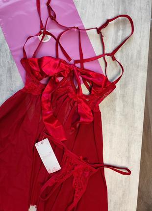 Сексуальная эротическая комбинация пеньюар с бантом комбинация с трусиками с открытым дост...