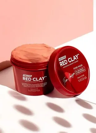 Глиняна маска для очищення пор missha amazon red clay pore mask 110g