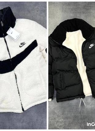 Зимняя мужская двухсторонняя меховая куртка пуховик nike big swoosh