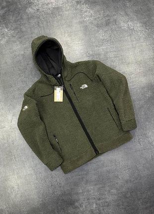 Мужская теплая демисезонная куртка меховая шерпа хаки the north face