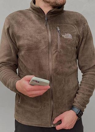 Зимняя теплая мужская кофта флисовая флиска коричневая the north face