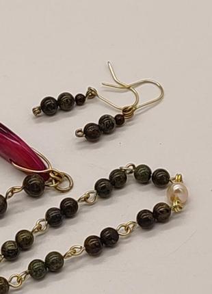 Комплект "цветок лотоса" из 2 браслетов и сережек из агата, яшмы, жемчужины. браслет из натурального камня5 фото