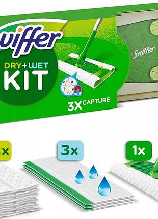 Швабра для сухой и влажной уборки swiffer wet & dry kit (3 влажные салфетки и 8 сухих)