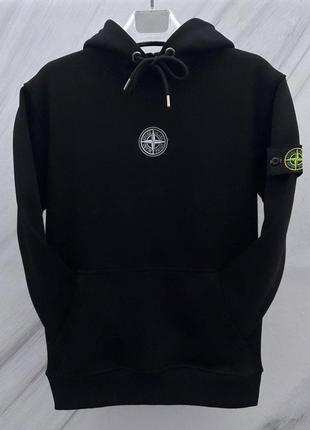 Черное мужское худи с принтом в стиле stone island