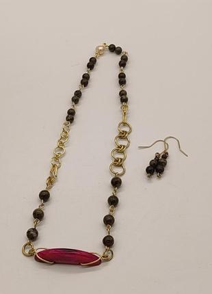 Комплект "цветок лотоса" из 2 браслетов и сережек из агата, яшмы, жемчужины. браслет из натурального камня6 фото