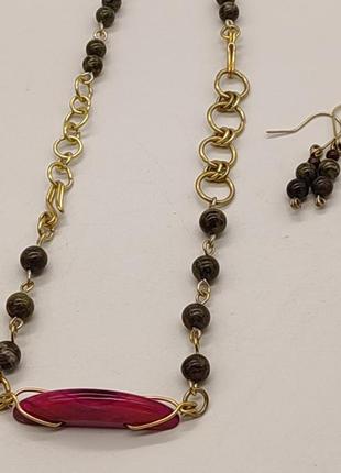 Комплект "цветок лотоса" из 2 браслетов и сережек из агата, яшмы, жемчужины. браслет из натурального камня7 фото