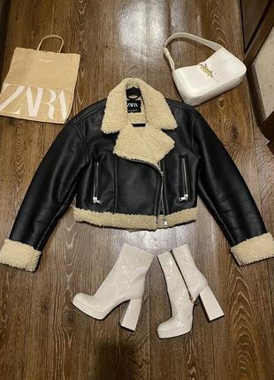 Шикарна укорочена трендова дублянка косуха авіатор фірми zara xs