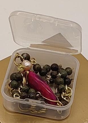 Комплект "цветок лотоса" из 2 браслетов и сережек из агата, яшмы, жемчужины. браслет из натурального камня8 фото