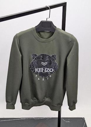 Хакі чоловічий світшот з принтом в стилі kenzo