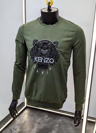 Хакі чоловічий світшот з принтом в стилі kenzo