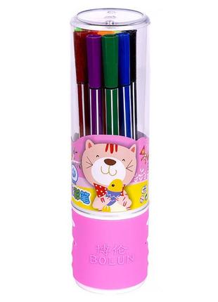 Набор фломастеров в тубусе 12 цветов 1668-12 розовый