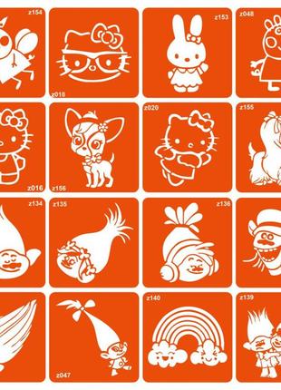 Набір трафаретів для біо-тату "trolls + kitti + pepa" trolls-kitti-pepa-16